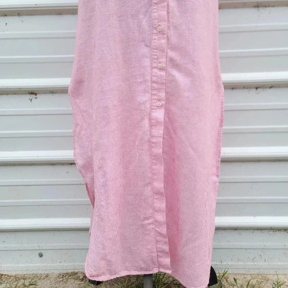 $172 ARMANI EXCHANGE Women's Long Shirt Dress Linen Blend Striped Button Pink 2 - Picture 15 of 15